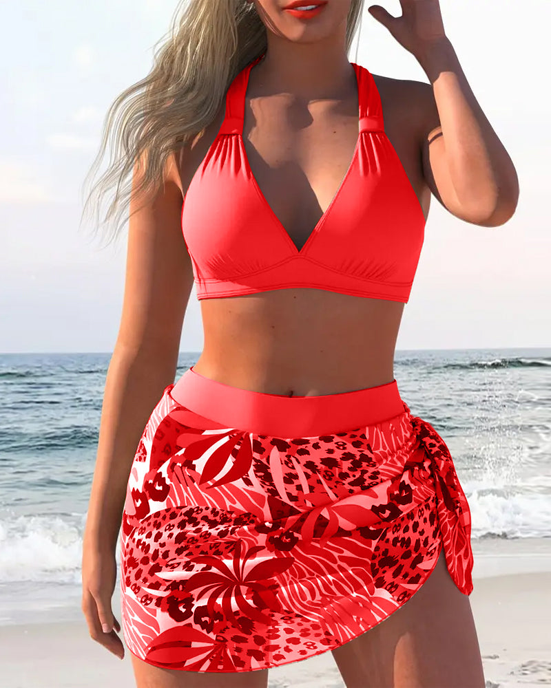 Dwuczęściowy Kostium Kąpielowy z Biustonoszem i Spódnicą