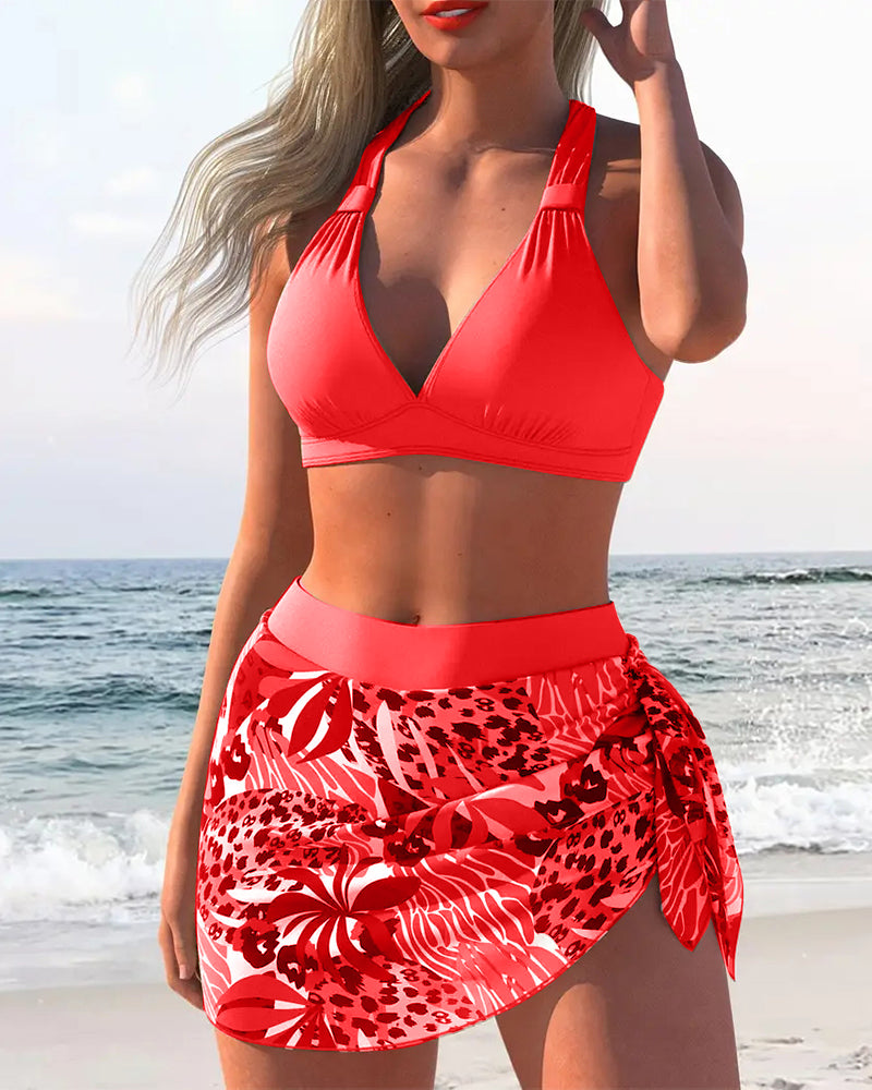 Dwuczęściowy Kostium Kąpielowy z Biustonoszem i Spódnicą