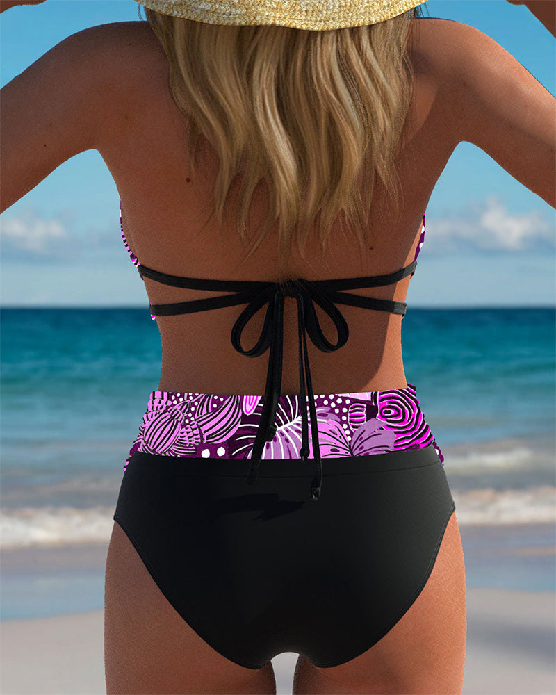 Bikini Sexy Dos Nu Biustonosz w Print