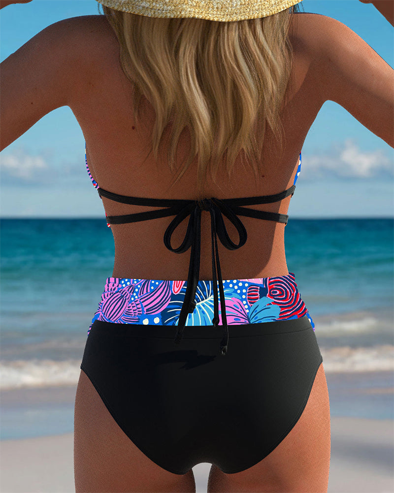 Bikini Sexy Dos Nu Biustonosz w Print